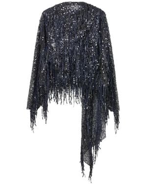 16Arlington Auro Fringe-Sequin Top - Black