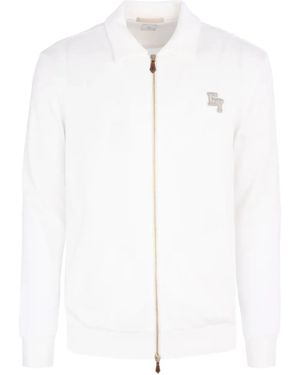 Eleventy Zip-Up Collared Shirt Jacket - White