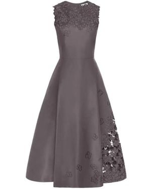 Oscar de la Renta Floral Cutout Threadwork Dress - Purple