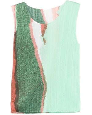 Pleats Please Issey Miyake Abstract-Print Sleeveless Top - Green