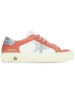 Golden Goose May Glitter-Star Calf Leather Trainers - Pink