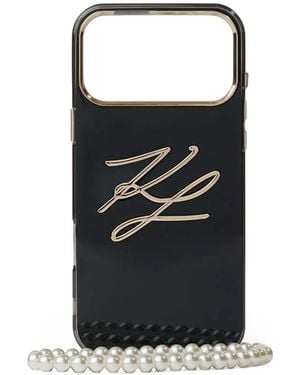 KARL LAGERFELD Autograph Faux-Pearl Strap Iphone 17 Pro Max Case - Black