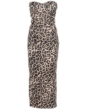 Twentyfourhaitch Leopard-Print Strapless Midi Dress - White