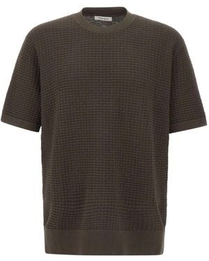 Kangra Honeycomb-Stitch Short-Sleeved Top - Grey