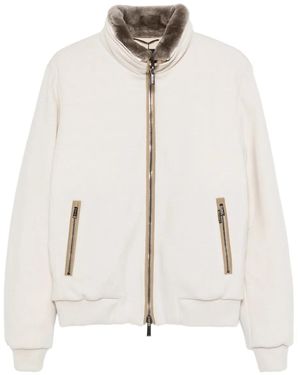 Moorer Reißverschluss-Jacke Mit Pelzbesatz - Weiß
