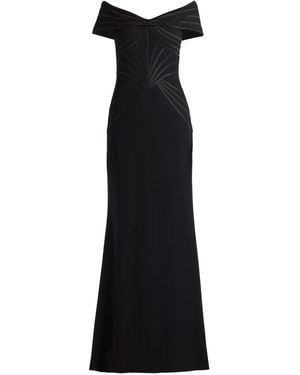 Tadashi Shoji Off-Shoulder Paneled Gown - Black