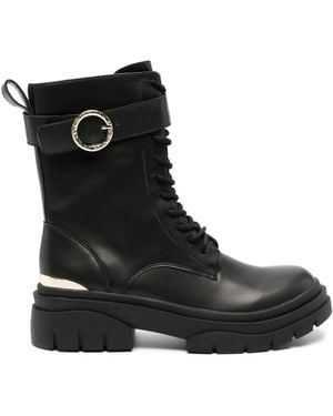 Just Cavalli Belted-Ankle Leather Boots - Black
