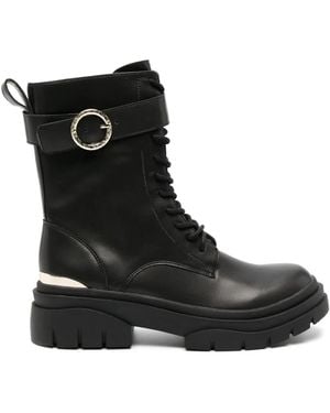 Just Cavalli Belted-Ankle Leather Boots - Black