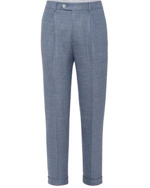 Brunello Cucinelli Houndstooth-Pattern Trousers - Blue