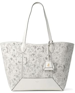 Jimmy Choo Medium Diamond Perforated-Embellished Tote Bag - White