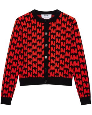 MSGM Monogram-Pattern Button-Up Cardigan - Red