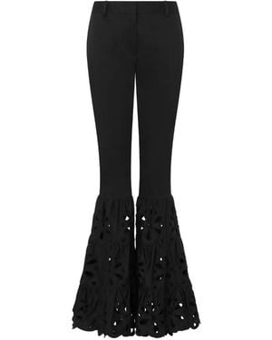 Moschino Broderie-Anglaise Tiered-Hem Trousers - Black