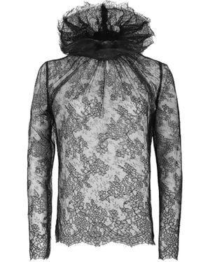 McQueen Ruffled-Collar Lace Blouse - Gray