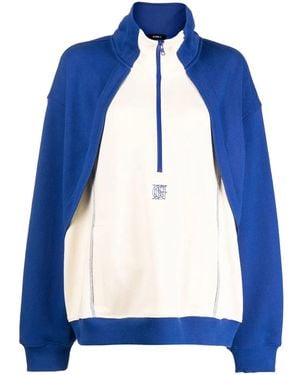Goen.J Contrast-Paneled Half-Zip Sweatshirt - Blue