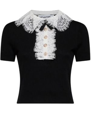 Self-Portrait Lace-Collar Button-Up Blouse - Black
