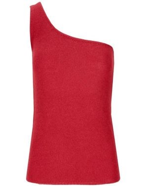 LA ROSE One-Shoulder Knitted Top - Red