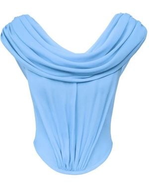 POST MERIDIEM Draped Cowl-Neck Top - Blue