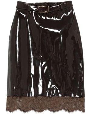ROWEN ROSE Belted Lace-Detail Midi Skirt - Black
