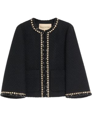 Valentino Garavani Canestrello-Tweed Embroidered Jacket - Black