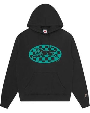 ICECREAM Check-Pattern Wolf Graphic Hoodie - Black