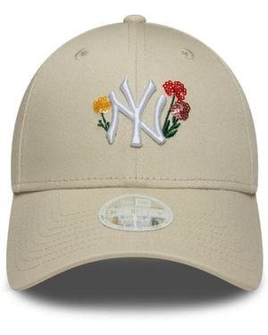 KTZ 9Forty Floral-Embellishment Embroidered-Logo Baseball Cap - Gray