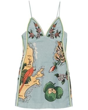 FARM Rio Beaches Mini-Jurk Met Geborduurde Bloemen-Print - Blauw