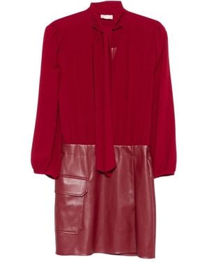Liu Jo Tie-Neck Leather-Panel Mini Dress - Red