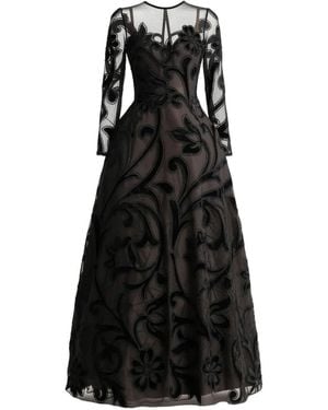 Gemy Maalouf Floral-Embroidered Mesh Gown - Black