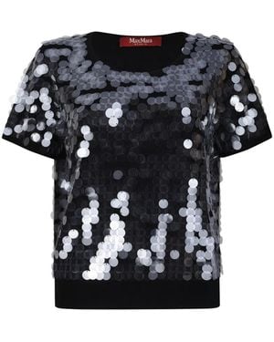 Max Mara Sequin-Embellished Short-Sleeve T-Shirt - Black