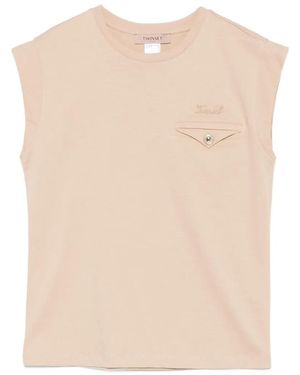 Twinset Chest-Pocket Sleeveless T-Shirt - Natural