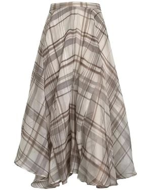 Brunello Cucinelli Check-Pattern Flared Midi Skirt - Natural