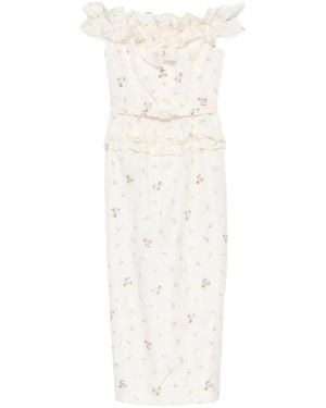 Alessandra Rich Floral-Print Ruffled Dress - White