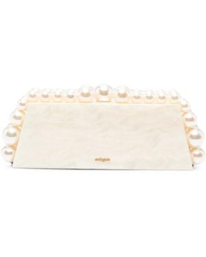 Cult Gaia Eos Lungo Faux-Pearl Marbled Clutch Bag - Natural