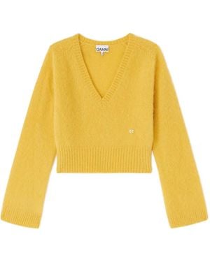 Ganni V-Neck Jumper - Yellow