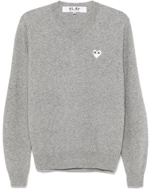 COMME DES GARÇONS PLAY Heart Wool V-neck Jumper - Grey