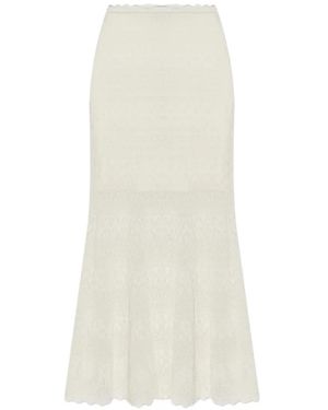 Self-Portrait Crochet-Knit Scalloped-Edge Maxi Skirt - White