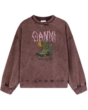 Ganni Graphic-Print Sweatshirt - Brown