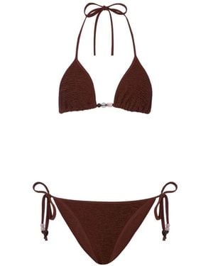 Hunza G Gina Bead-Embellished Crinkle-Effect Bikini - White