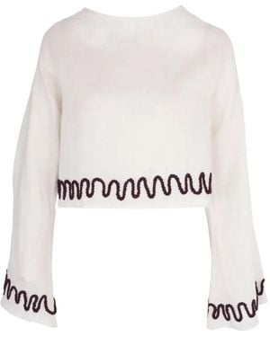 Cala De La Cruz Clavel Embroidered Cropped Top - White
