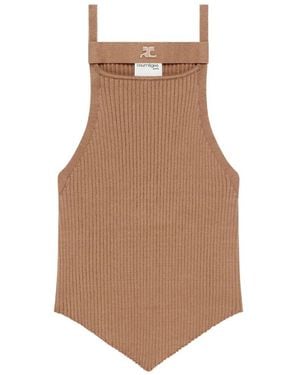 Courreges Rib-Knit Asymmetric Tank Top - Brown