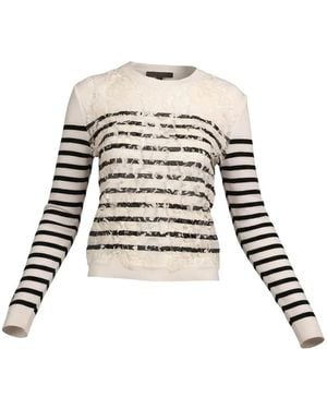 Valentino Garavani Lace-Overlay Striped Jumper - White