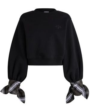Patou Cropped Blouse Met Gestrikte Mouwen - Zwart