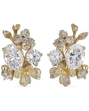 Anabela Chan 18Kt Vermeil Golden Posy Diamond Stud Earrings - Metallic