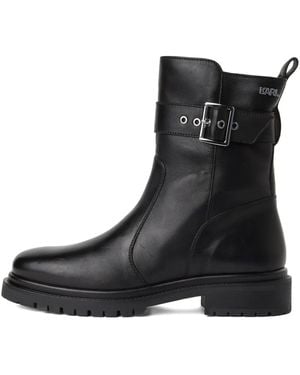 KARL LAGERFELD Binky Buckle-Strap Leather Combat Boots - Black