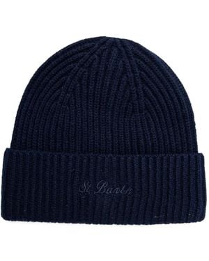 MC2 Saint Barth Ribbed-Knit Embroidered-Logo Beanie Hat - Blue