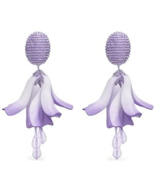 Oscar de la Renta Beaded Floral Drop Earrings - Purple