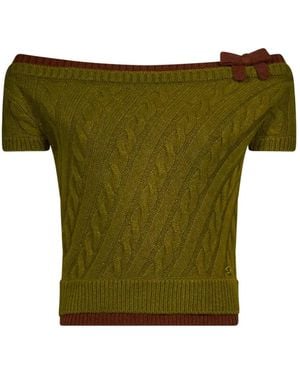 ShuShu/Tong Cable-Knit Off-Shoulder Top - Green