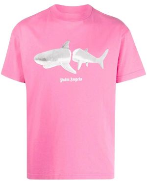 Palm Angels Shark-Print Organic Cotton T-Shirt - Pink