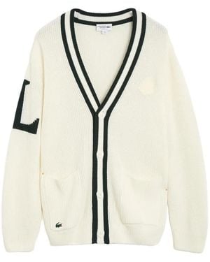 Lacoste Badge Accent Wool Blend Golf Cardigan - White