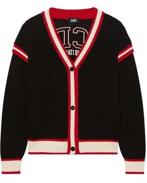 Gcds Logo-Embroidered Cardigan - Black